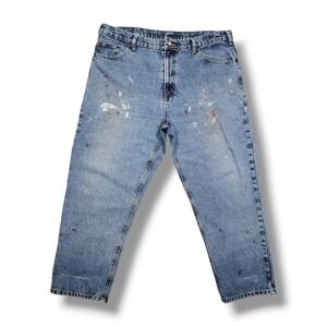 VTG RK BRAND Distressed Paint Grunge Y2K Blue Work Denim Jeans Men's 40x 27.5